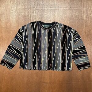 Tundra Canada 3D Knit Sweater XL Multi Color Cropped Raw Hem Coogi Style